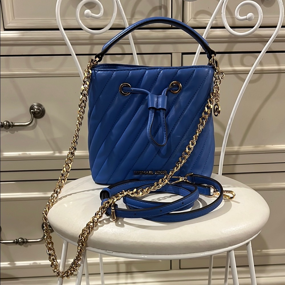Michael Kors Blue Shoulder Bag with Gold Chain Strap